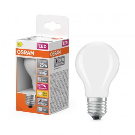 Osram E27 SUPERSTAR+ CLASSIC LED Lampe dimmbar 2,2W wie 25W 2700K warmweißes Licht hervorragende Farbwiedergabe CRI > 90